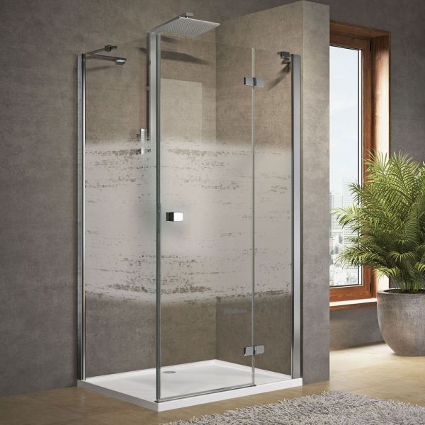 Novellini Brera G+F Hinged 1400 Chrome Right Hand Shower Door with Fixed Inline Panel