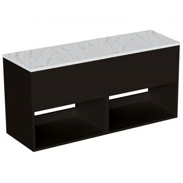 Britton Hackney 1200mm Black Wall Hung Vanity Unit with Carrara Worktop