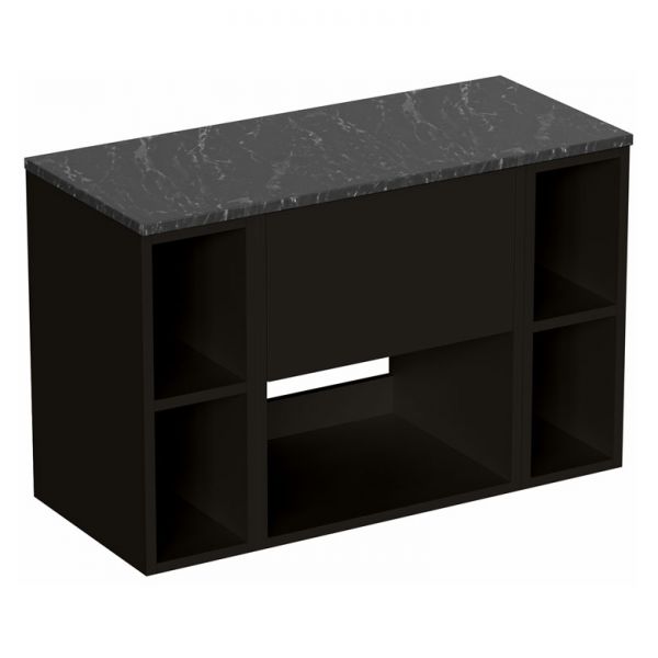 Britton Hackney 900mm Black Wall Hung Vanity Unit & Two Shelf Units with Marquina Worktop