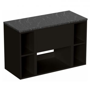 Britton Hackney 1000mm Black Wall Hung Vanity Unit & Two Shelf Units with Marquina Worktop