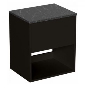 Britton Hackney 500mm Black Wall Hung Vanity Unit with Marquina Worktop