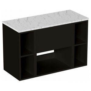 Britton Hackney 900mm Black Wall Hung Vanity Unit & Two Shelf Units with Carrara Worktop