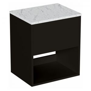 Britton Hackney 500mm Black Wall Hung Vanity Unit with Carrara Worktop