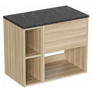 Britton Hackney 700mm Cherry Wall Hung Vanity Unit & One Shelf Unit with Marquina Worktop
