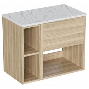 Britton Hackney 700mm Cherry Wall Hung Vanity Unit & One Shelf Unit with Carrara Worktop