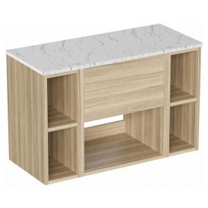 Britton Hackney 1000mm Cherry Wall Hung Vanity Unit & Two Shelf Units with Carrara Worktop