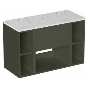 Britton Hackney 1000mm Green Wall Hung Vanity Unit & Two Shelf Units with Carrara Worktop