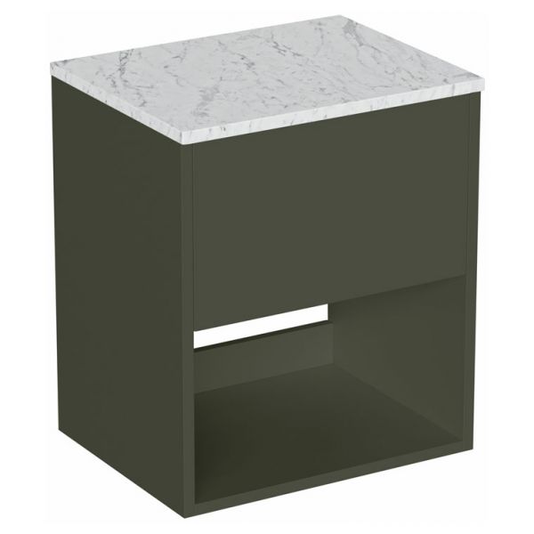 Britton Hackney 500mm Green Wall Hung Vanity Unit with Carrara Worktop