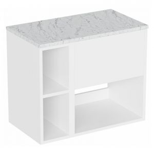Britton Hackney 700mm White Wall Hung Vanity Unit & One Shelf Unit with Carrara Worktop