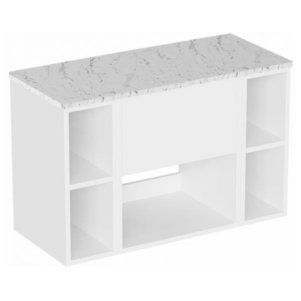 Britton Hackney 1000mm White Wall Hung Vanity Unit & Two Shelf Units with Carrara Worktop