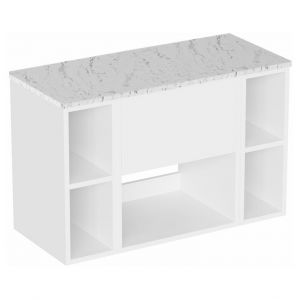 Britton Hackney 900mm White Wall Hung Vanity Unit & Two Shelf Units with Carrara Worktop