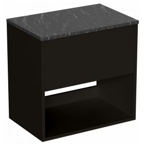 Britton Hackney 600mm Black Wall Hung Vanity Unit with Marquina Worktop