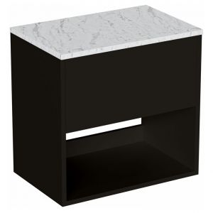 Britton Hackney 700mm Black Wall Hung Vanity Unit with Carrara Worktop