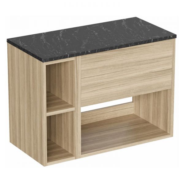 Britton Hackney 800mm Cherry Wall Hung Vanity Unit & One Shelf Unit with Marquina Worktop