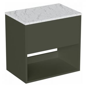 Britton Hackney 600mm Green Wall Hung Vanity Unit with Carrara Worktop