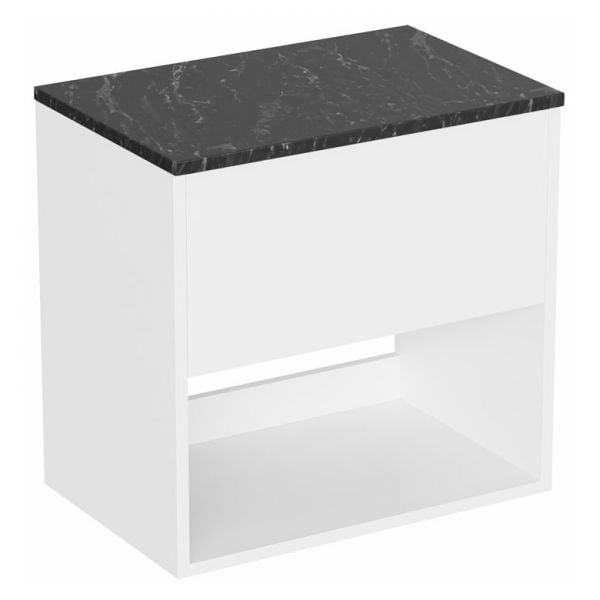 Britton Hackney 600mm White Wall Hung Vanity Unit with Marquina Worktop