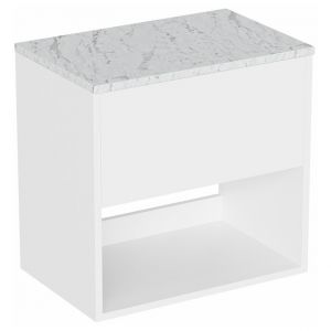 Britton Hackney 600mm White Wall Hung Vanity Unit with Carrara Worktop