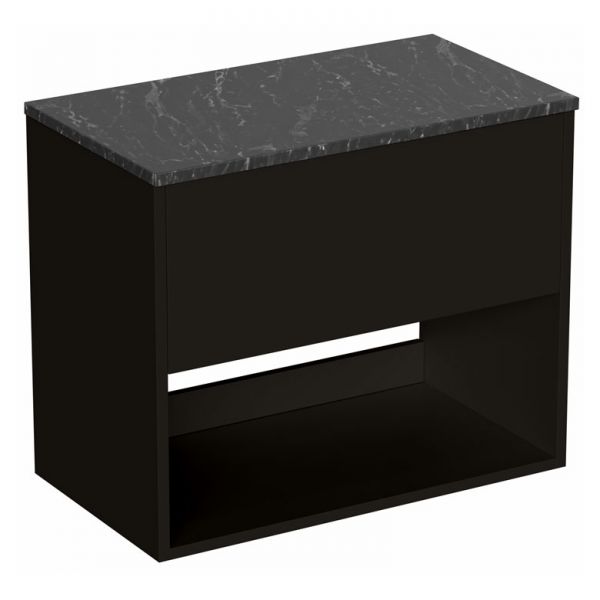Britton Hackney 700mm Black Wall Hung Vanity Unit with Marquina Worktop