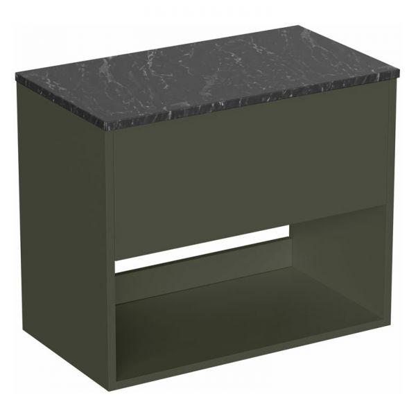 Britton Hackney 700mm Green Wall Hung Vanity Unit with Marquina Worktop