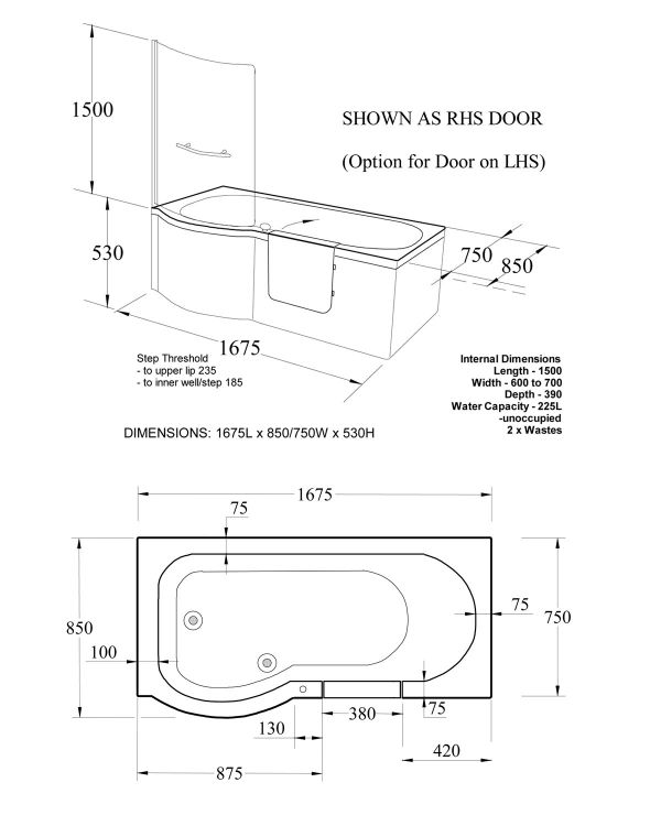 Mantaleda Calypso 1700 Walk In Shower Bath #6