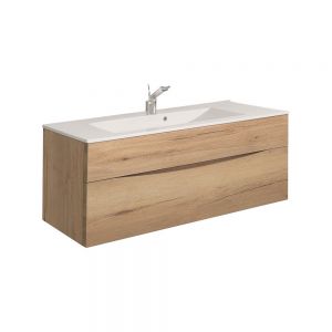 Crosswater Glide II 100 Two Drawer Windsor Oak Vanity Unit PLUS CERAMIC Basin GL1000DWO+ DE0004SCW