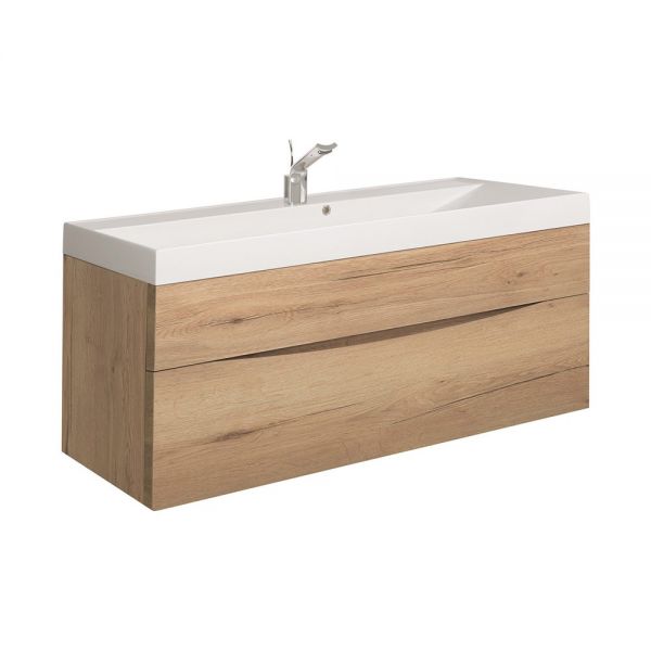 Crosswater Glide II 100 Two Drawer Windsor Oak Vanity Unit PLUS White Mineral Marble Basin GL1000DWO+ DE0004SRW