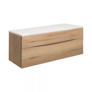Crosswater Glide II 100 Two Drawer Windsor Oak Vanity Unit PLUS Carrara Marble Worktop GL1000DWO+ GL1000TMC