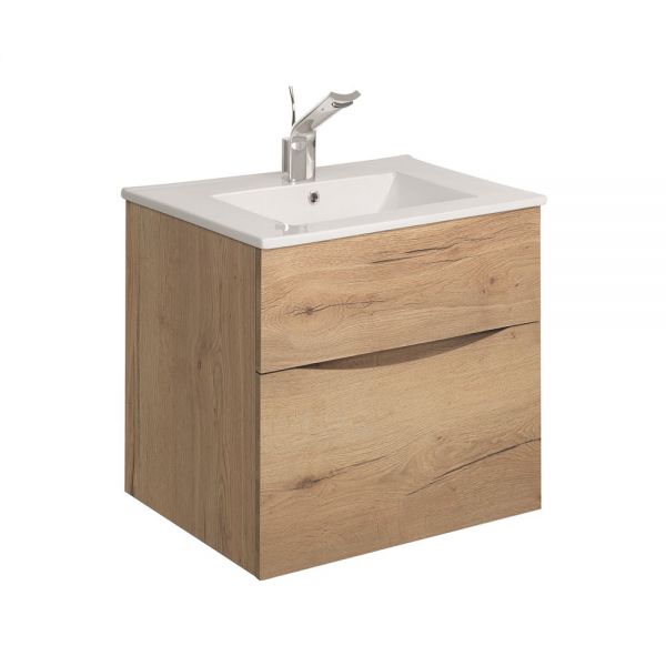 Crosswater Glide II 50 Two Drawer Windsor Oak Vanity Unit PLUS CERAMIC Basin GL5000DWO+ DE0002SCW