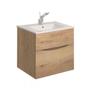Crosswater Glide II 50 Two Drawer Windsor Oak Vanity Unit PLUS CERAMIC Basin GL5000DWO+ DE0002SCW