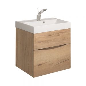 Crosswater Glide II 50 Two Drawer Windsor Oak Vanity Unit PLUS White Mineral Marble Basin GL5000DWO+ DE0002SRW