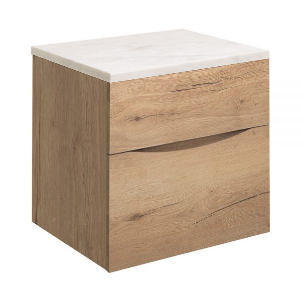 Crosswater Glide II 50 Two Drawer Windsor Oak Vanity Unit PLUS Carrara Marble Worktop GL5000DWO+ GL5000TMC
