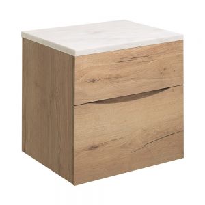 Crosswater Glide II 50 Two Drawer Windsor Oak Vanity Unit PLUS Carrara Marble Worktop GL5000DWO+ GL5000TMC
