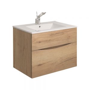 Crosswater Glide II 70 Two Drawer Windsor Oak Vanity Unit PLUS CERAMIC Basin GL7000DWO+ DE0003SCW