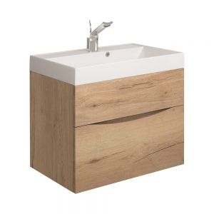 Crosswater Glide II 70 Two Drawer Windsor Oak Vanity Unit PLUS White Mineral Marble Basin GL7000DWO+ DE0003SRW
