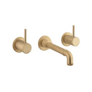 Crosswater MPRO Industrial Unlacquered Brushed Brass 3 Hole Wall Mounted Basin Mixer Tap