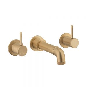 Crosswater MPRO Industrial Unlacquered Brushed Brass Wall Stop Taps with Bath Spout