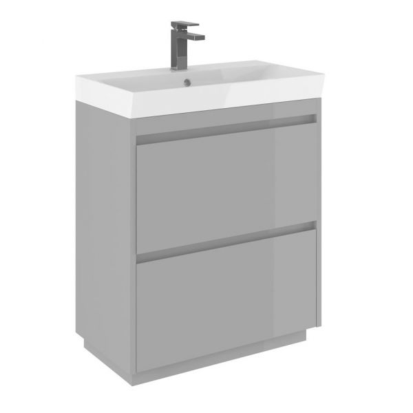 Crosswater Zion 70 Double Drawer Storm Grey Matt Vanity Unit PLUS CERAMIC Basin