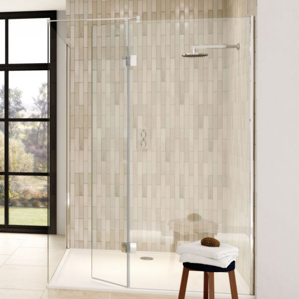 Aqata Design Solutions DS447 1600 x 800 Walk In Shower Enclosure with Hinged 450 Deflector Panel
