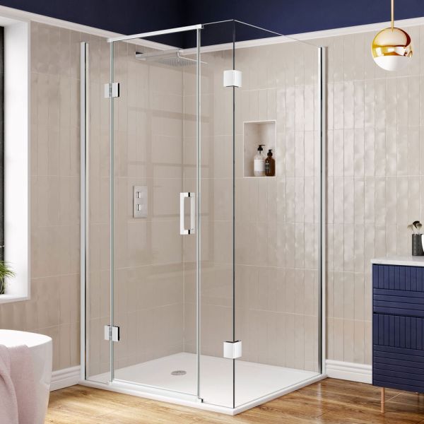 Aqata Design Solutions DS475 Hinged Door and Inline Panels Corner Shower Enclosure