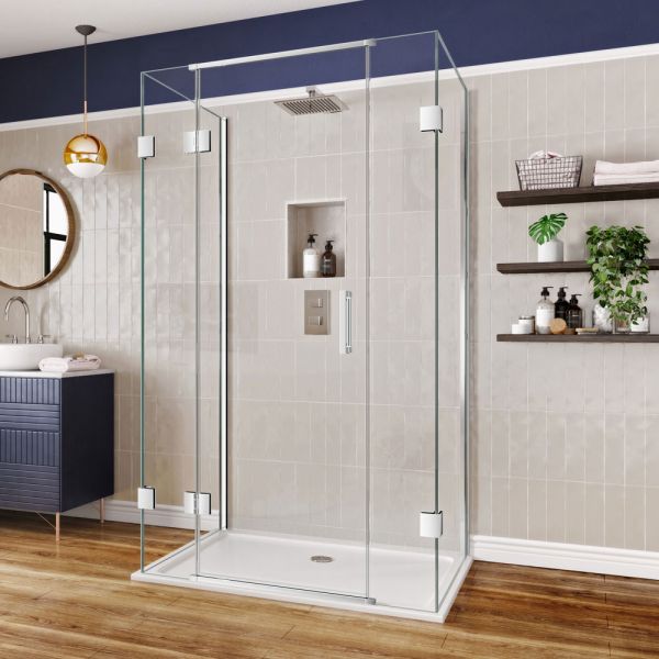 Aqata Design Solutions DS476 Hinged Door and Inline Panels Three Sided Shower Enclosure