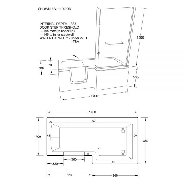 Mantaleda Highgrove 1700 Walk In Shower Bath #6