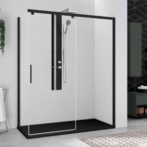 Novellini Kuadra 2 PH+FH 1400 Left Hand Black Sliding Shower Door