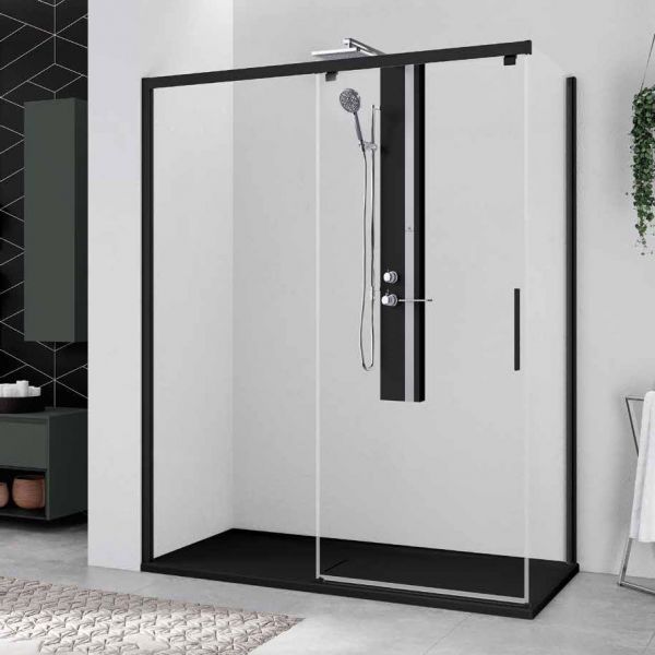Novellini Kuadra 2 PH+FH 1400 Right Hand Black Sliding Shower Door