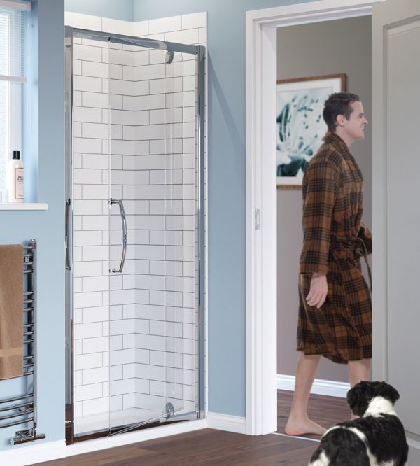 Lakes Classic Semi Frameless Pivot Shower Door 900mm