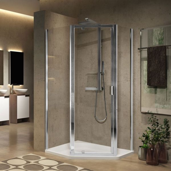 Novellini Lunes 2.0 PG Chrome 1200 x 900 Pentagon Shower Enclosure