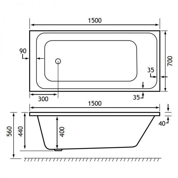 Eastbrook Malin 1500 x 700 Single Ended Bath #2