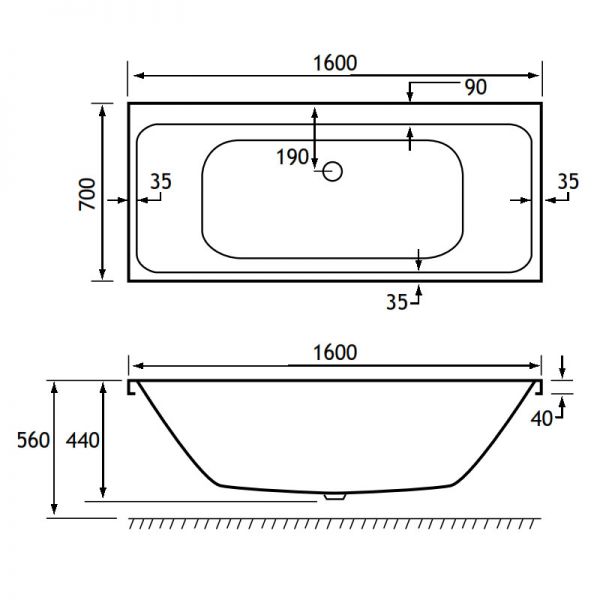 Eastbrook Beauforte Reinforced Malin 1600 x 700 Double Ended Bath #2