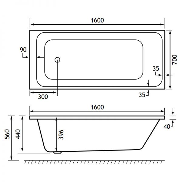 Eastbrook Malin 1600 x 700 Single Ended Bath #2