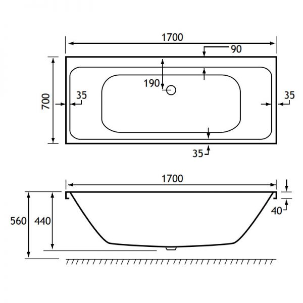 Eastbrook Malin 1700 x 700 Double Ended Bath #2