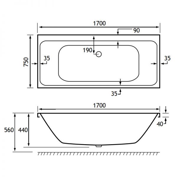 Eastbrook Beauforte Reinforced Malin 1700 x 750 Double Ended Bath #2